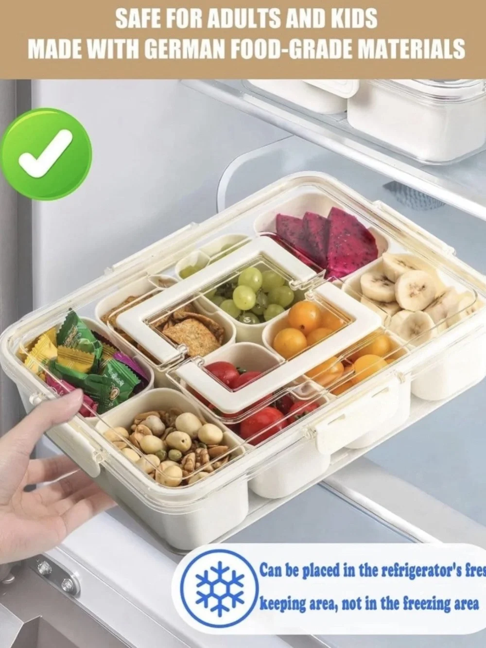 Dynara Snack Box 8-Compartment Divided Container w/ Lid Dishwasher Safe